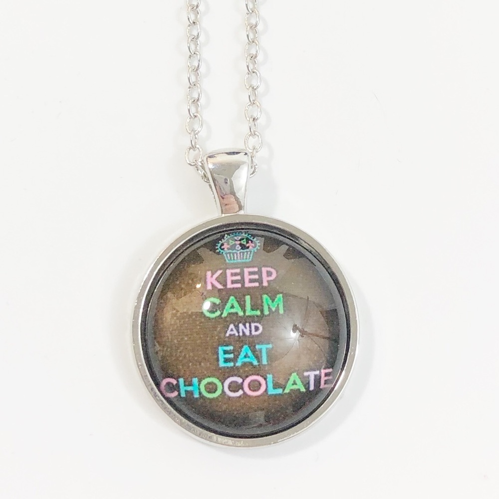 “Keep Calm and Eat Chocolate” Cabochon Necklace - Picture 2 of 8